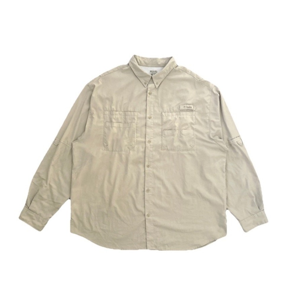 Columbia PFG Omni-Shade Men's‎ Long Sleeve Fishing Shirt Beige Vented  Size XXL